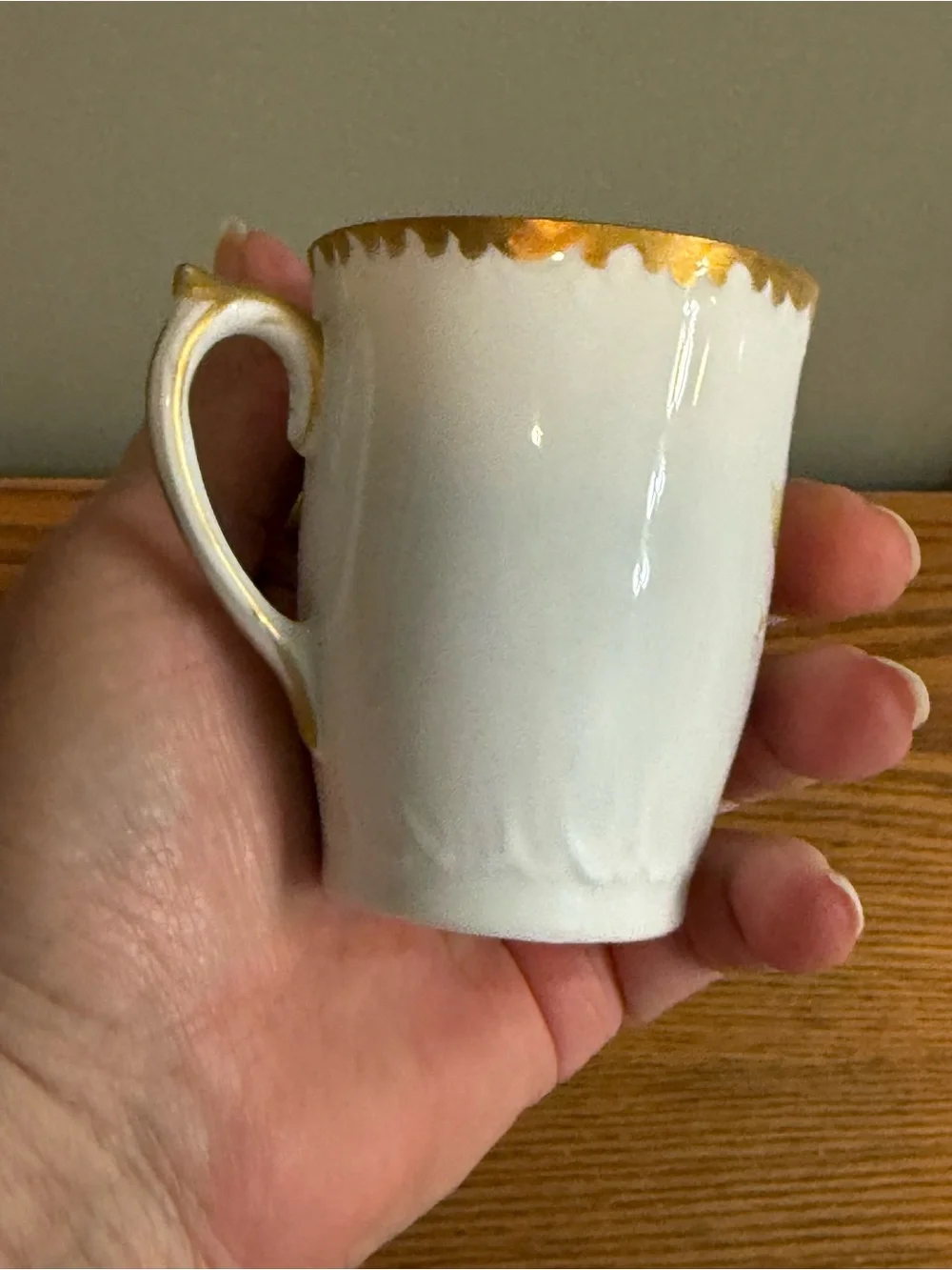 Vintage Porcelain Demitasse Cup and Saucer Hand Paired Floral White Gold Yellow